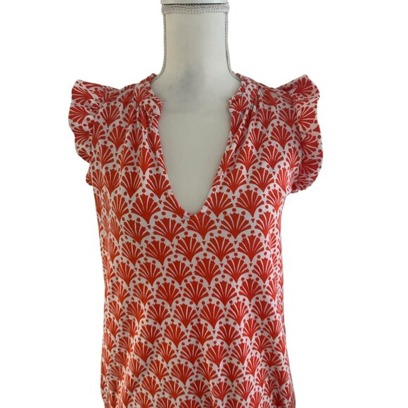BODEN Orange White Ruffle Sleeve Dres Size 6 Long - Picture 3 of 7